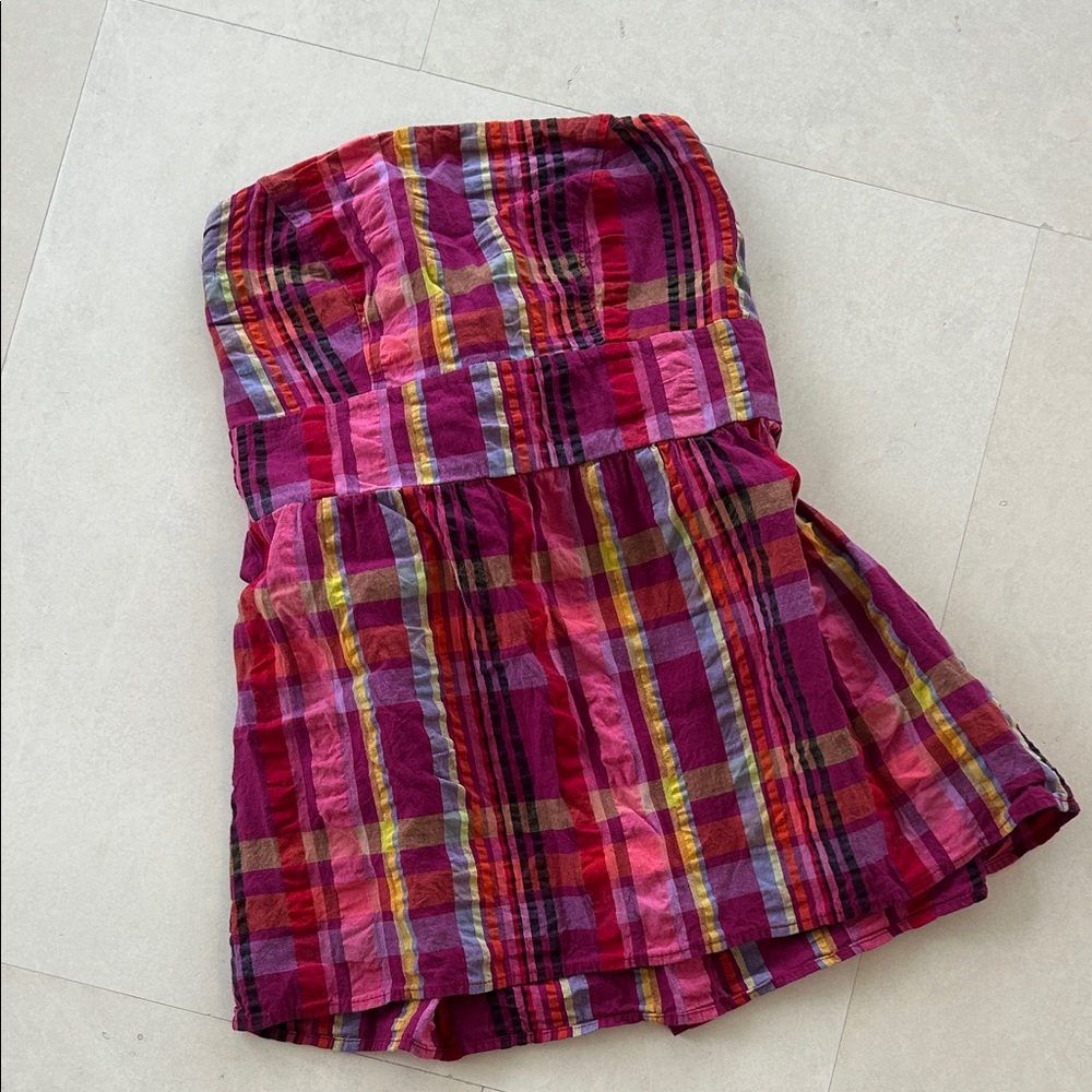 Venezia Multicolor Plaid Strapless Top
